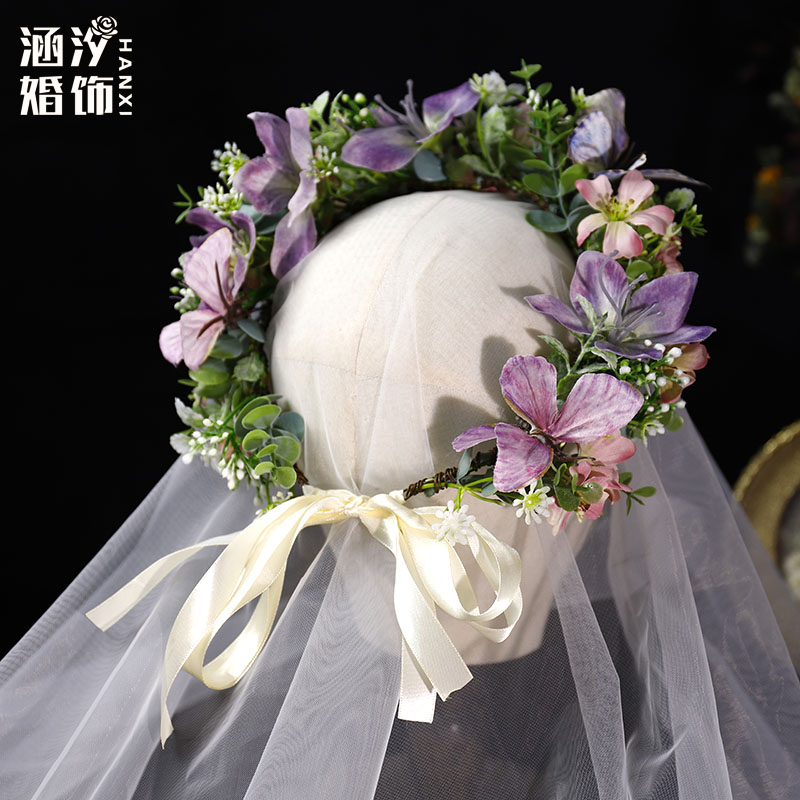 森系清新蝴蝶花朵花环发饰头花