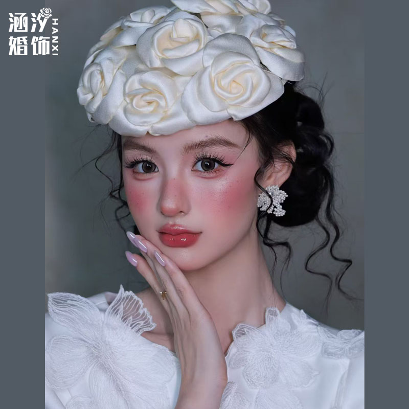 涵汐法式手工玫瑰新娘发饰礼帽
