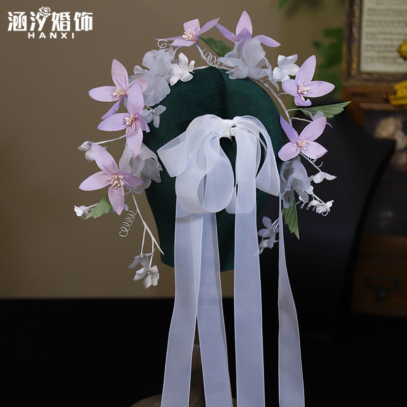 新款森系飘带蝴蝶结发箍头饰套装