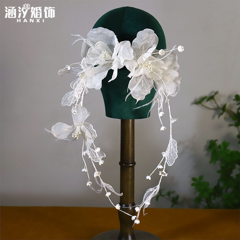 法式新款娟纱羽毛发箍花环头饰