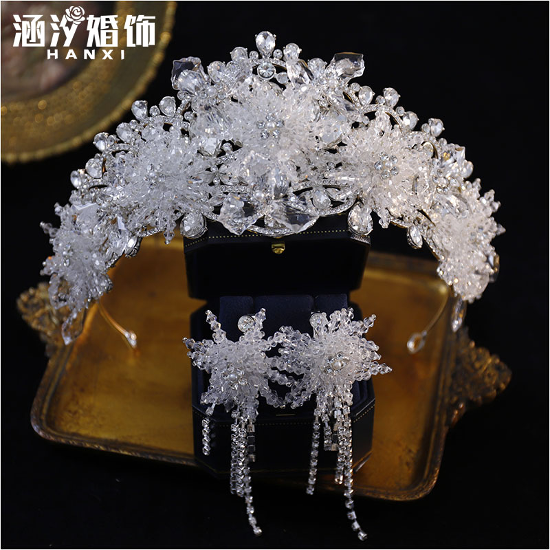 涵汐新款手工水晶闪亮皇冠耳环