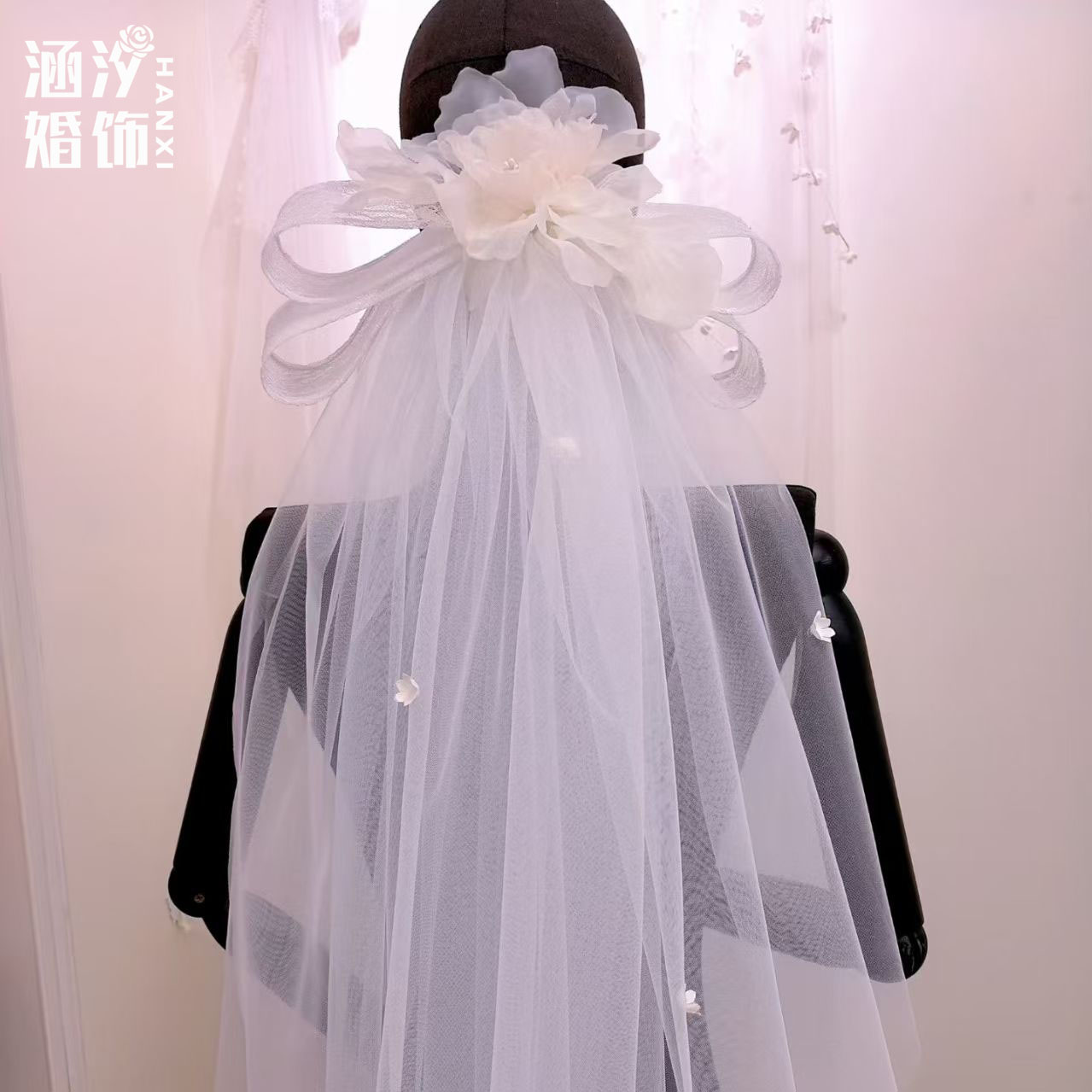 涵汐仙气蕾丝蝴蝶结新娘头纱