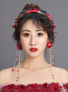 新娘头饰红色发箍结婚和服