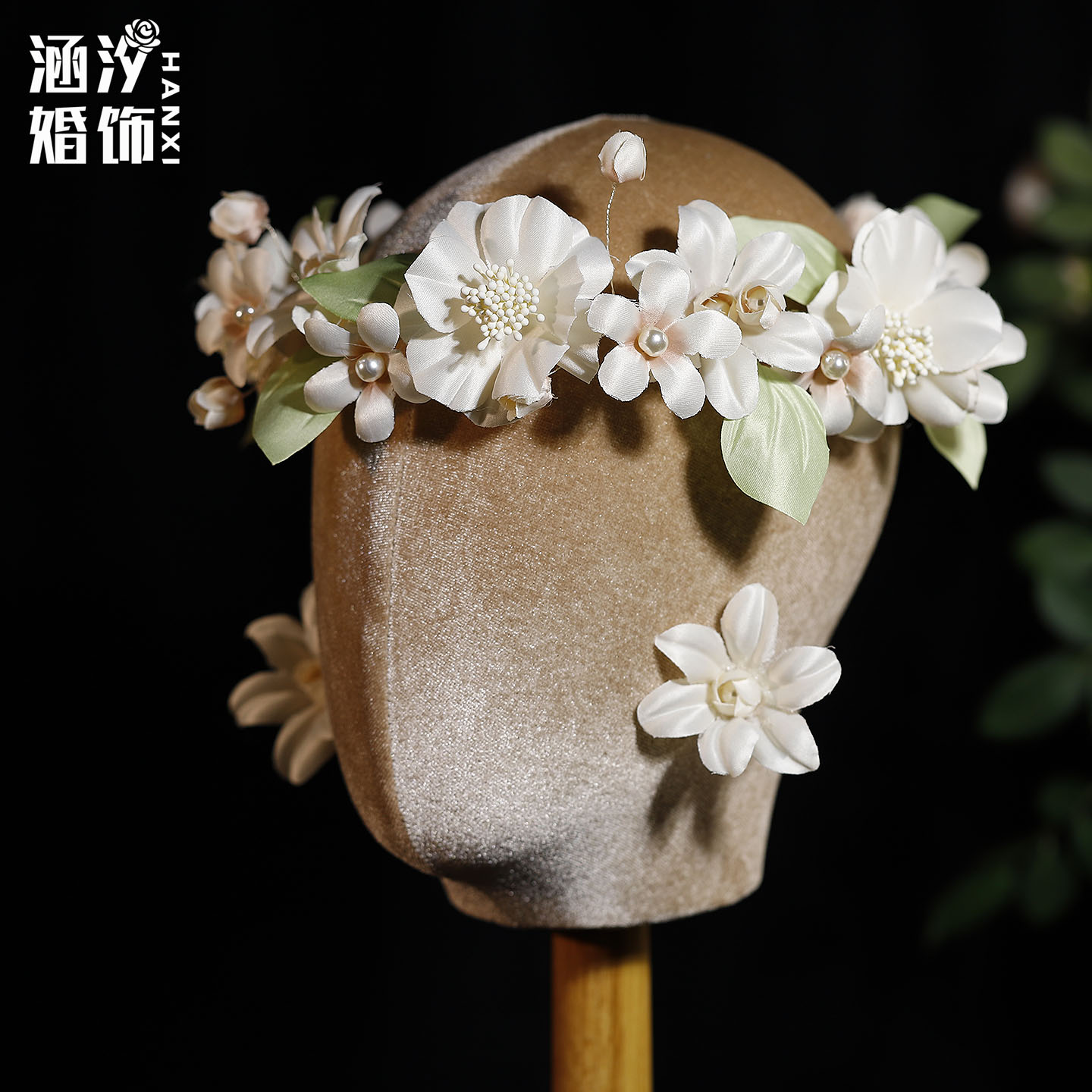 涵汐森系新娘花环耳环发箍套装