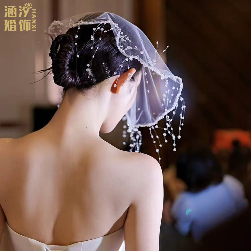 水晶串珠圆形面纱头纱新娘配饰