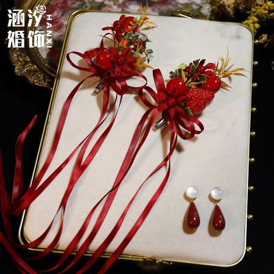 涵汐甜美草莓丝带蝴蝶结新娘发饰