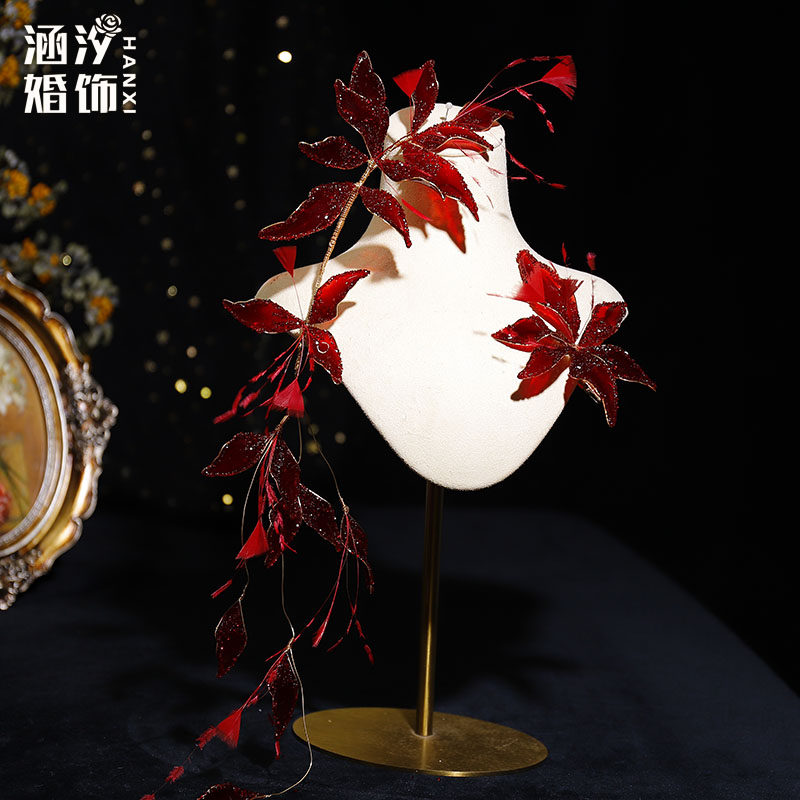 羽毛花瓣敬酒服水晶花瓣头饰