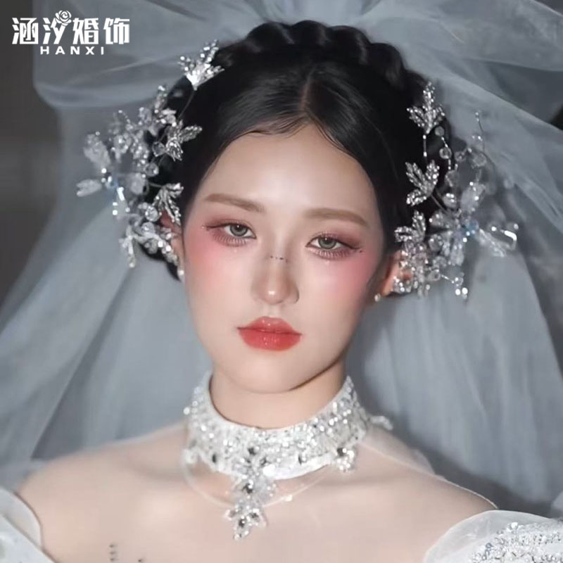 涵汐手工仙气锆石水晶蝴蝶珠花灵气新娘头饰发夹婚纱发饰跟妆配饰