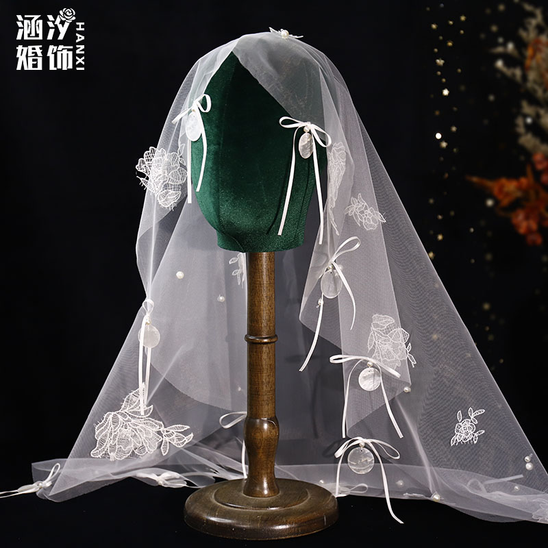 法式新款白色仙气甜美贝壳片头纱
