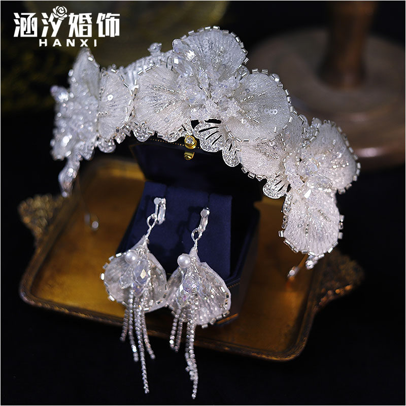 涵汐新款手工蕾丝亮片花瓣皇冠
