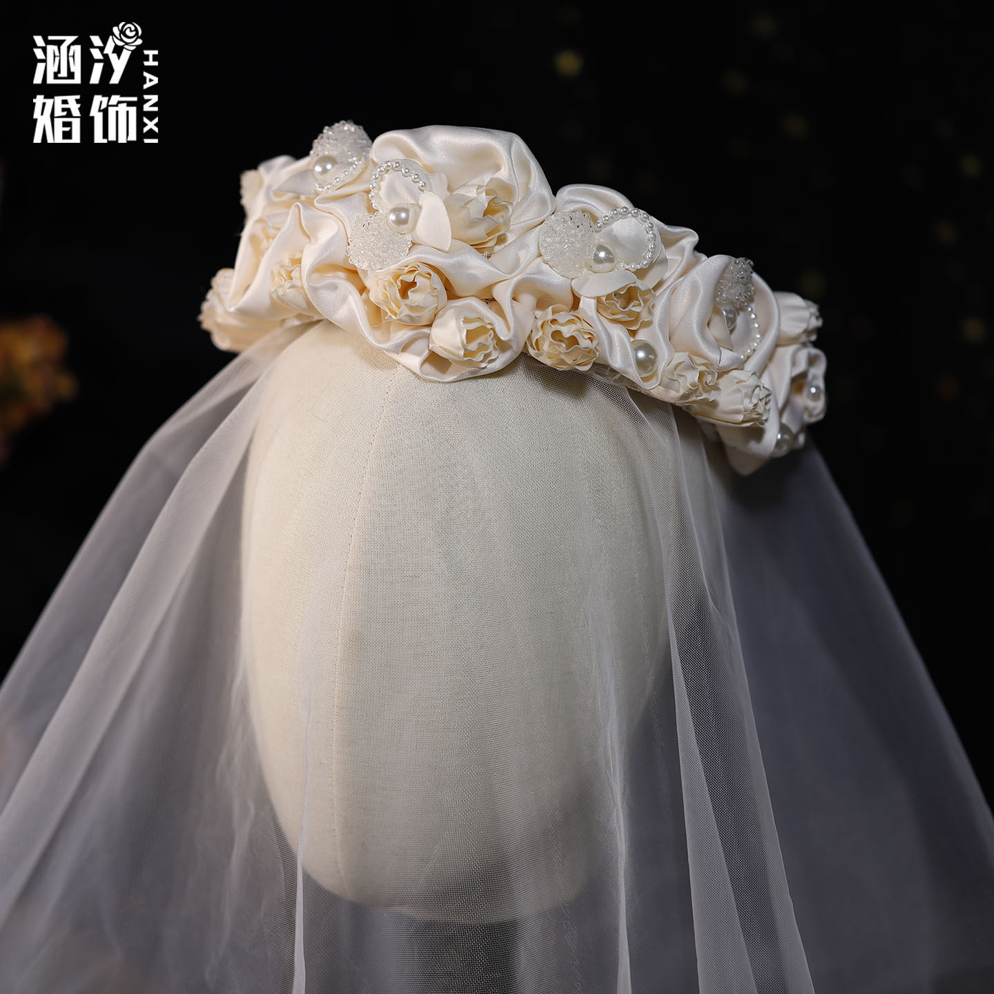 涵汐欧式手工缎面花朵新娘皇冠