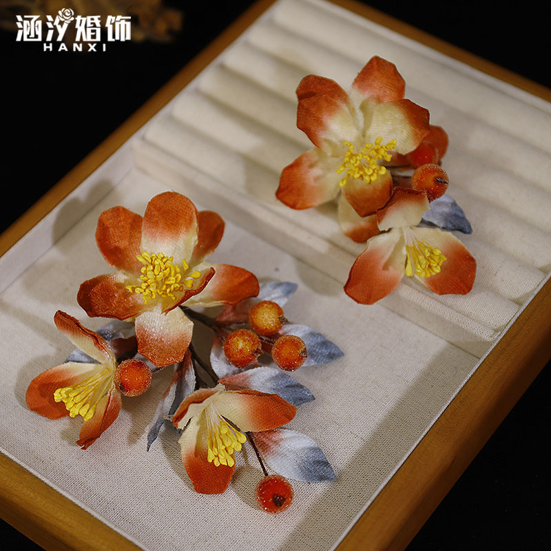 涵汐新款绒花结婚新娘头饰百搭