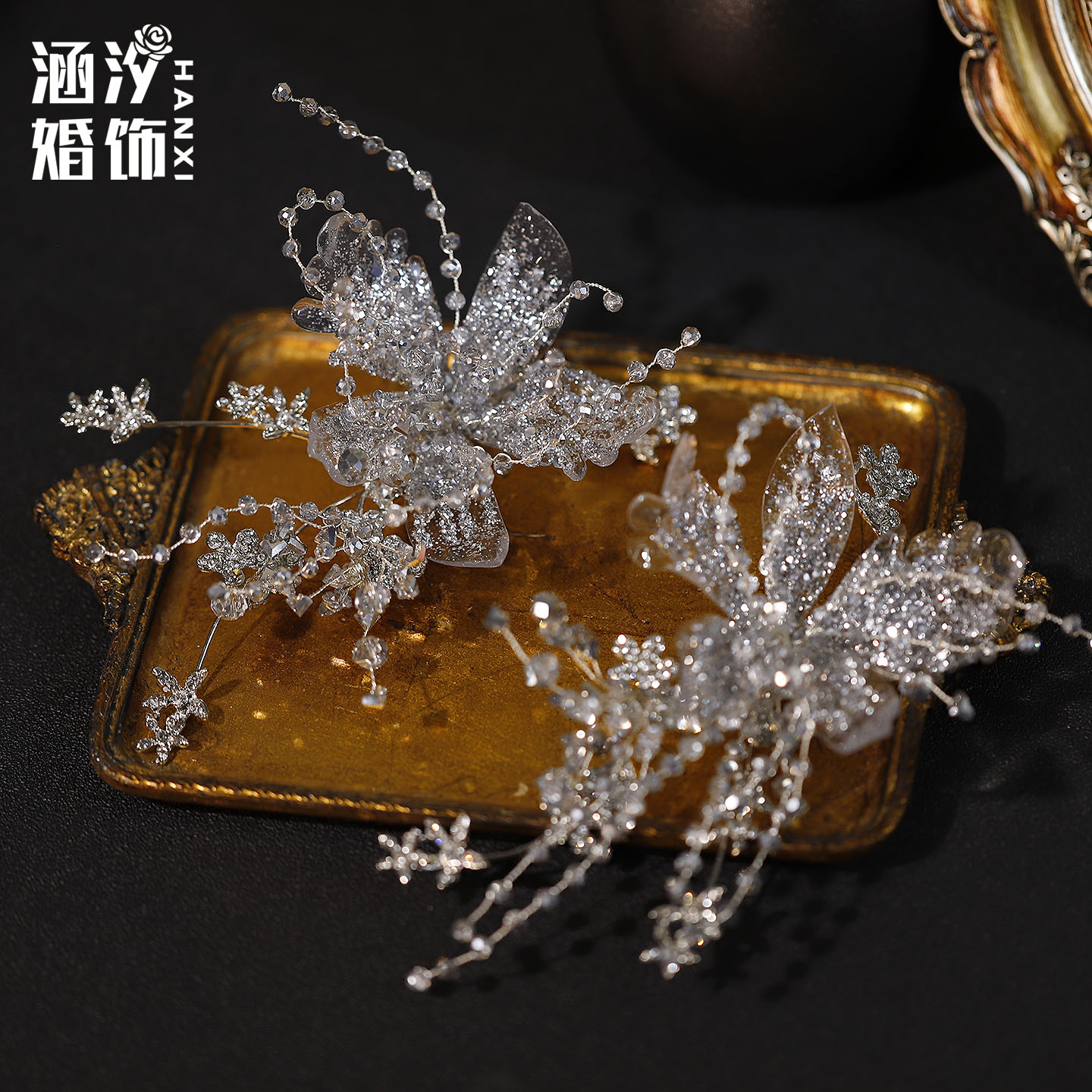涵汐重工超闪水晶花朵新娘头饰