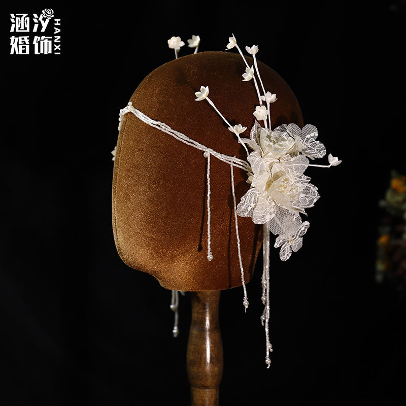 新款杏色新娘头饰对夹