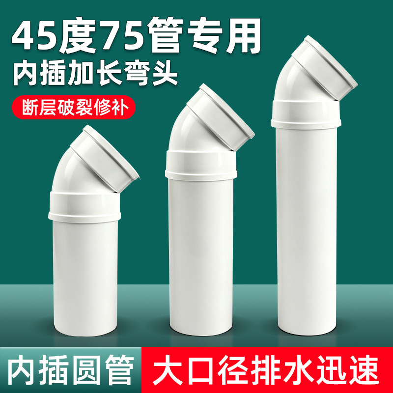 45度内外插加长延长弯头75PVC管专用连接配件断层下水管延伸器图片
