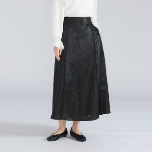 SILVIYE新中式 国风桑蚕丝香云纱提花高腰大摆半身长裙真丝马面裙