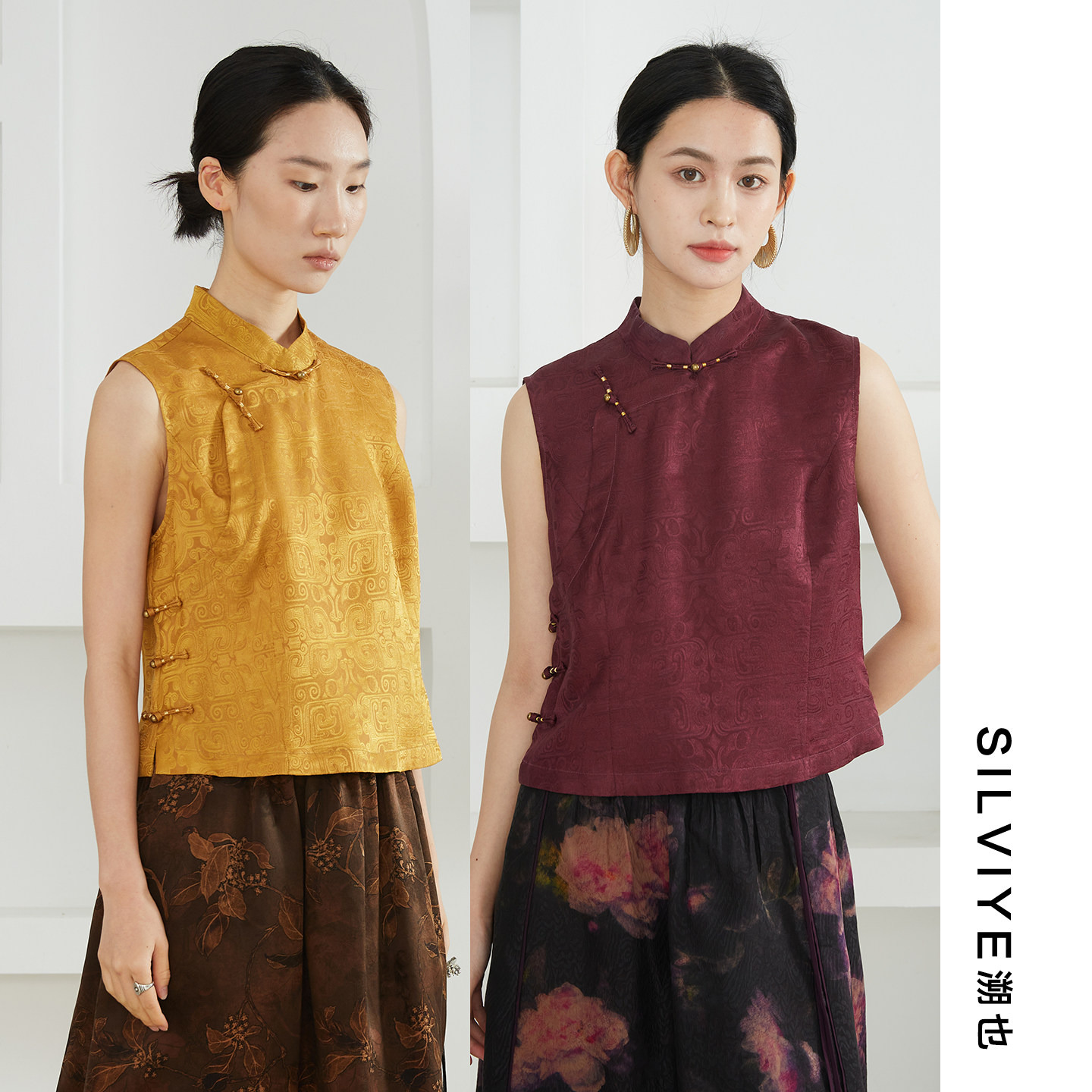 SILVIYE/溯也高定香云纱真丝100%桑蚕丝新中式盘扣国风无袖上衣