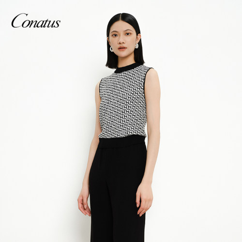 CONATUS/珂尼蒂思无袖薄款上衣女夏季新款圆领针织衫打底上衣