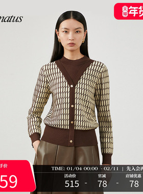 CONATUS/珂尼蒂思气质毛衫冬季新款格子复古淑女通勤上衣