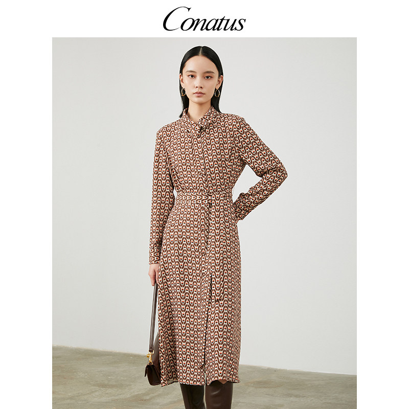 CONATUS/珂尼蒂思连衣裙秋季新款优雅小众气质裙女法式长裙女