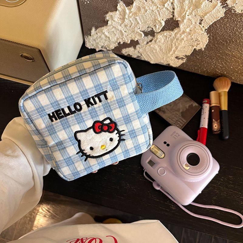 新款蓝格子kt猫小方包夏季便携零钱包化妆包手拎包拍立得收纳小包,收纳整理,卫生巾收纳包,淘宝优惠券,粉丝福利购,淘宝优惠卷