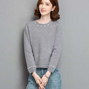 秋冬圆领毛衣女小个子宽松短款设计感高腰配裙子超好看针织打底衫