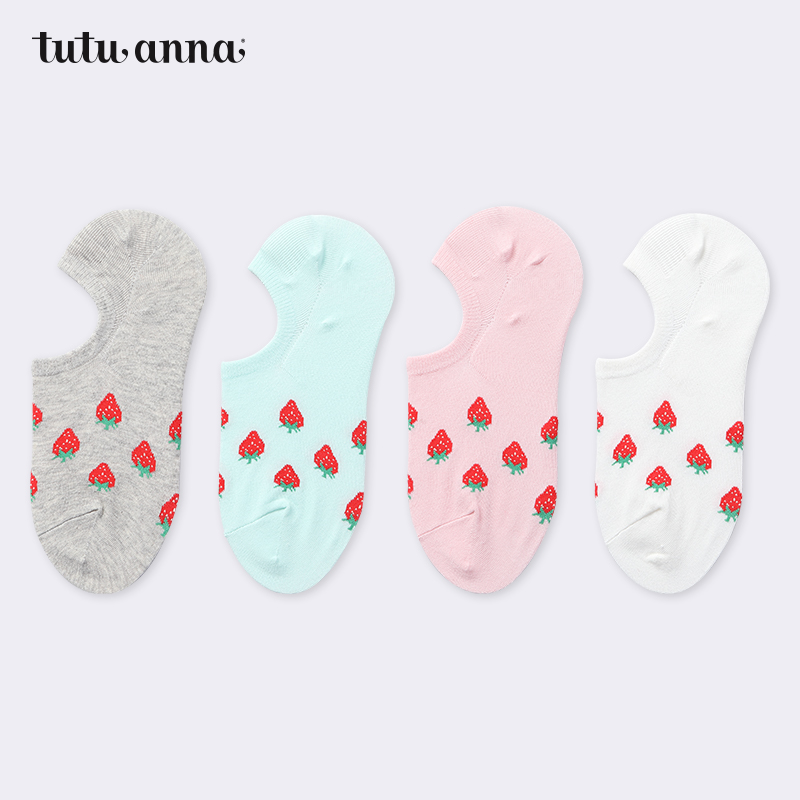 tutuanna棉质草莓图案可爱船袜