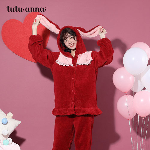 保暖珊瑚绒睡衣tutuanna女