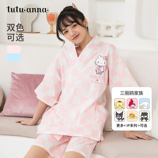 睡衣女夏三丽鸥家族卡通日系美乐蒂长袖 tutuanna家居服套装 和服