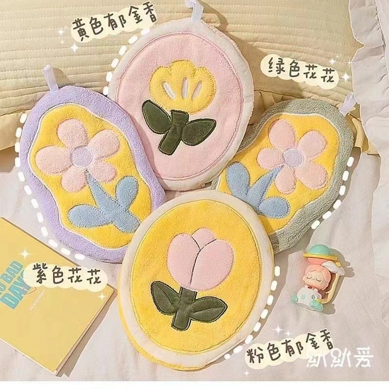 加厚珊瑚绒花朵吸水速干手巾