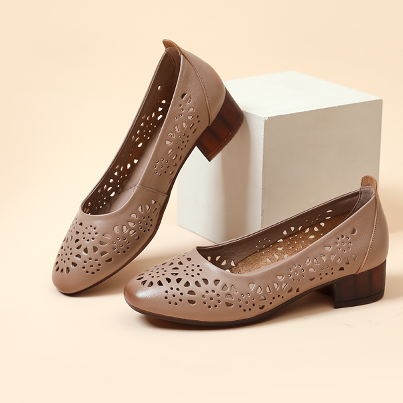 皮鞋洞洞软皮软底镂空真皮