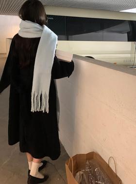 酥皮商店~冰岛蓝围巾女秋冬新款韩系氛围感加厚松软保暖披肩围脖