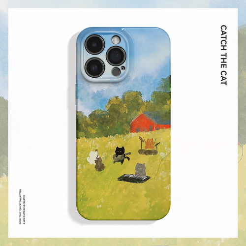 猫的乐队~秋天治愈油画适用iPhone16promax手机壳华为mate60小米15艺术opporeno13苹果14萌vivox200一加ace5