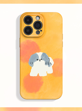 橙色小狗~可爱简约油画适用iPhone16/15promax手机壳华为mate60小米14OPPOreno12苹果13vivox200一加ACE3