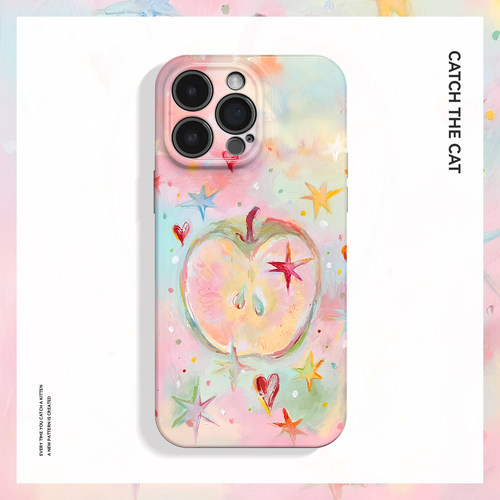 多巴胺苹果~小众油画涂鸦ins适用iPhone16/15pro手机壳华为mate70小米14复古vivoS19软iqooneo10苹果14荣耀90