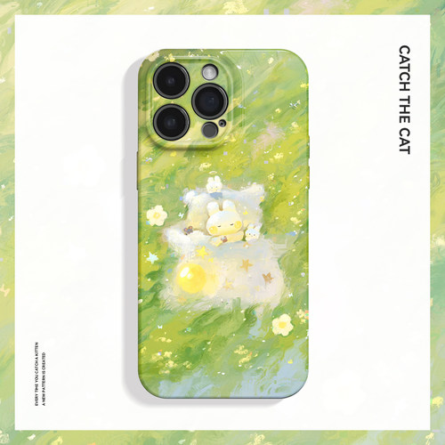 治愈睡觉兔子~可爱清新油画适用iPhone16/15promax手机壳华为mate60小米14OPPOreno12苹果13vivox200一加ACE3