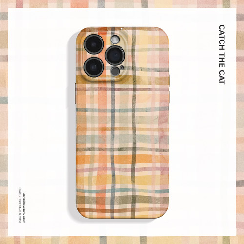 交错~复古不规则格纹ins适用iPhone16promax手机壳新华为mate60小米15opporeno13苹果14小众vivox200一加ace5