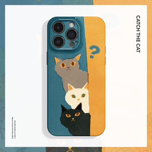 猫猫疑惑 15promax手机壳华为pura70苹果14红米k80vivoX200软opporeno12畅享70 可爱油画猫咪ins适用iPhone16