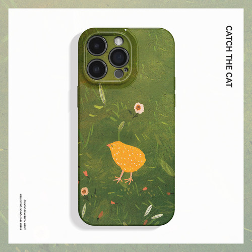 草地小鸡~清新可爱简约ins适用苹果17promax手机壳iphone16华为nova14小米15opporeno13艺术vivox200一加ace5