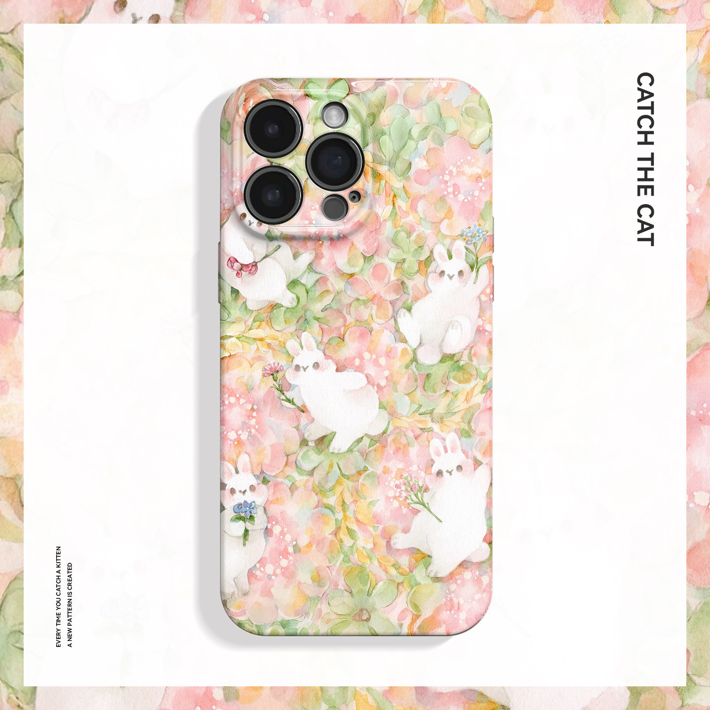花丛兔子~可爱清新ins适用iPhone16promax手机壳苹果13华为pura70小米14oppo荣耀magic6少女心iqoo13一加ace5