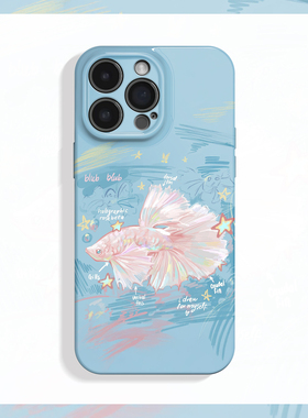 斗鱼韩系蓝色涂鸦小众ins适用iPhone16/15promax手机壳华为pura70苹果13小米14vivoX100小众opporeno12畅享70