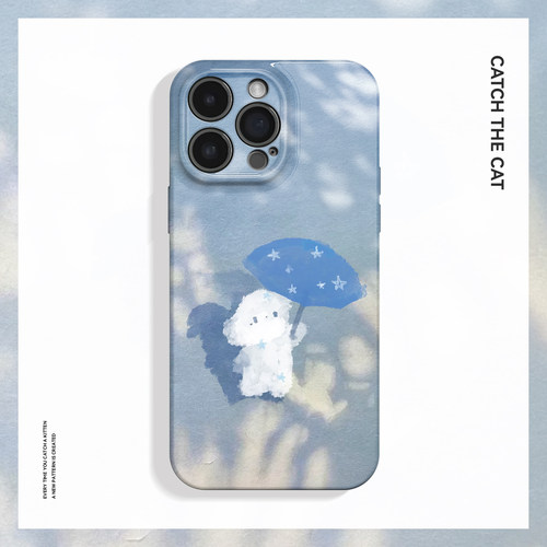 撑伞小狗~可爱夏日光影ins适用iPhone16/15pro手机壳新华为mate70小米14小众vivoS19软iqooneo10苹果14findx8
