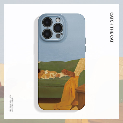沙发小狗~治愈油画艺术ins适用苹果17promax手机壳iphone16华为mate70小米15萌系vivoS19小众iqooneo10荣耀90