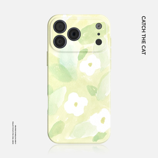 淡绿 简约清新适用iphone17promax手机壳苹果16华为nova14mate80小米15opporeno13艺术vivox200一加ace6 花