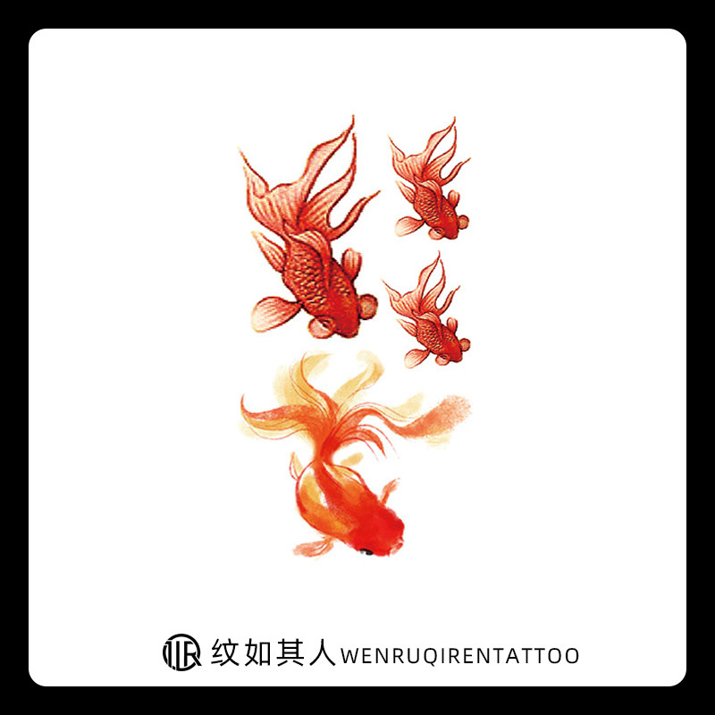 手绘纹身贴逼真彩色鲤鱼纹身贴防水女持久金鱼小清新个性创意刺青