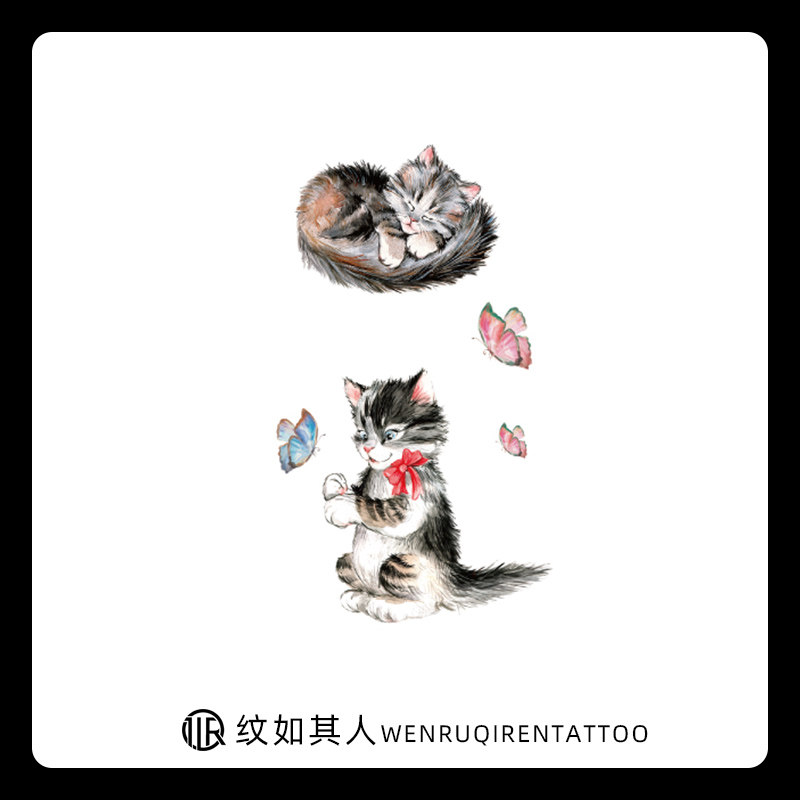 小猫咪纹身贴可爱持久防水女小动物刺青遮疤痕手臂纹身贴逛街专用