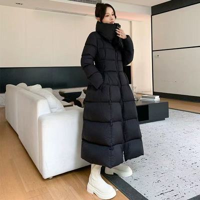 「朗鸥95白鹅绒」厚款长款连帽高充绒量收腰中长款女装鹅绒服6695