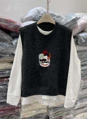 韩系91056-1卡通水果圆领灰色针织马甲背心