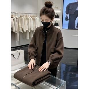 时尚休闲短款双面毛呢外套女2026秋季新款洋气宽松百搭夹克上衣潮