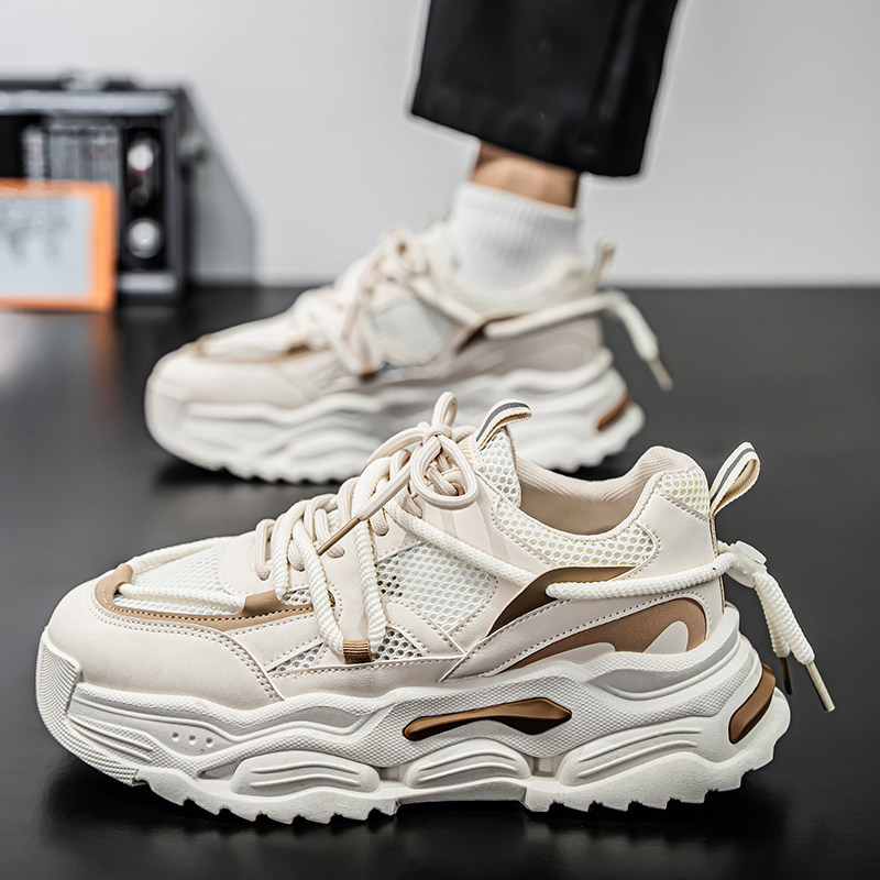 男鞋秋季潮流百搭网面透气休闲运动鞋学生小众大码厚底增高老爹鞋